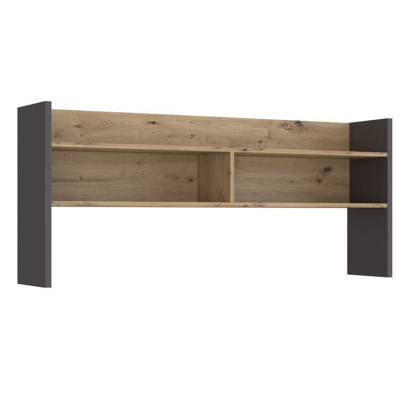 Surmeuble de bureau L. 140 cm rangements 2 niches 1 étagère décor bois de chêne rustique et gris foncé - ODYSSÉE