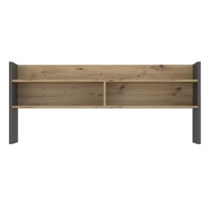 Surmeuble de bureau L. 140 cm rangements 2 niches 1 étagère décor bois de chêne rustique et gris foncé - ODYSSÉE