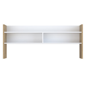 Surmeuble de bureau L. 140 cm rangements 2 niches 1 étagère blanc mat et décor bois de chêne - ODYSSÉE