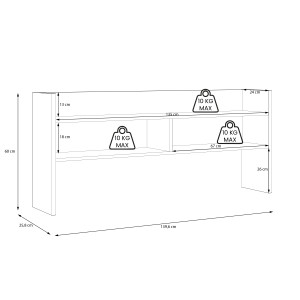 Surmeuble de bureau L. 140 cm rangements 2 niches 1 étagère blanc mat et décor bois de chêne - ODYSSÉE