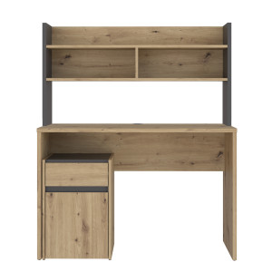 Bureau L. 110 cm 1 tiroir 1 porte 1 tablette 1 étagère 2 niches décor bois de chêne rustique et gris foncé mat - ODYSSÉE