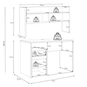 Bureau  L. 110 cm 1 tiroir 1 porte 1 tablette 1 étagère 2 niches blanc mat et décor bois de chêne - ODYSSÉE