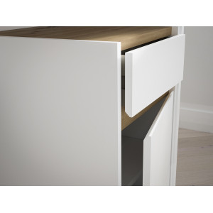 Bureau  L. 140 cm 1 tiroir 1 porte 1 tablette 1 étagère 2 niches blanc mat et décor bois de chêne - ODYSSÉE