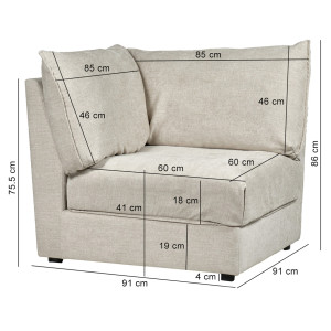 Angle pour Canapé Composable et Modulable en Tissu Écru Grisé avec Garnissage en Plumes - PIERRE