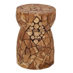 Table d’appoint Rond 30 x 45 cm Fabrication artisanale assemblage de bois de teck – naturel et exotique - HIRAM