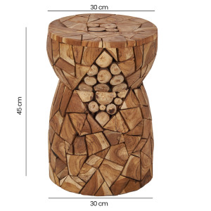 Table d’appoint Rond 30 x 45 cm Fabrication artisanale assemblage de bois de teck – naturel et exotique - HIRAM