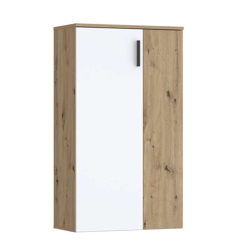 Armoire Meuble à Chaussures 2 Portes 5 tablettes Décor Bois de chêne rustique et blanc mat – Rangement – AMELIE