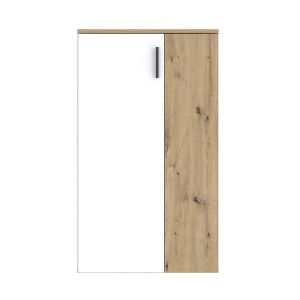 Armoire Meuble à Chaussures 2 Portes 5 tablettes Décor Bois de chêne rustique et blanc mat – Rangement – AMELIE