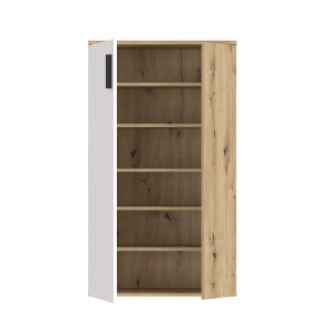 Armoire Meuble à Chaussures 2 Portes 5 tablettes Décor Bois de chêne rustique et blanc mat – Rangement – AMELIE