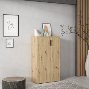 Armoire Meuble à Chaussures 2 Portes 5 tablettes Décor Bois de chêne rustique – Rangement – AMELIE