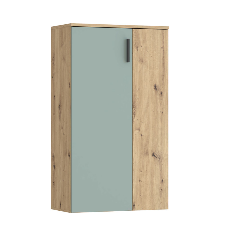 Armoire Meuble à Chaussures 2 Portes 5 tablettes Décor Bois de chêne rustique et vert sauge – Rangement – AMELIE