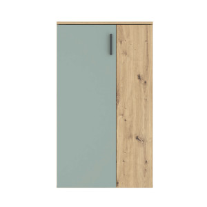 Armoire Meuble à Chaussures 2 Portes 5 tablettes Décor Bois de chêne rustique et vert sauge – Rangement – AMELIE