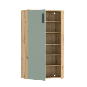 Armoire Meuble à Chaussures 2 Portes 5 tablettes Décor Bois de chêne rustique et vert sauge – Rangement – AMELIE