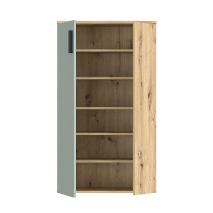 Armoire Meuble à Chaussures 2 Portes 5 tablettes Décor Bois de chêne rustique et vert sauge – Rangement – AMELIE