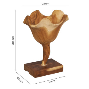 Sculpture fleur H. 30 cm style tulipe en racines de bois de teck bicolore avec socle – décoration design naturel – RHEA