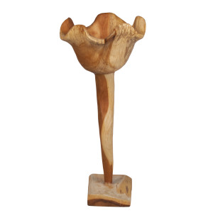 Sculpture fleur H. 50 cm style tulipe en racines de bois de teck bicolore avec socle – décoration design naturel –RHEA