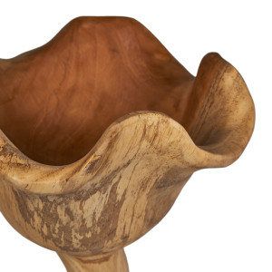 Sculpture fleur H. 50 cm style tulipe en racines de bois de teck bicolore avec socle – décoration design naturel –RHEA