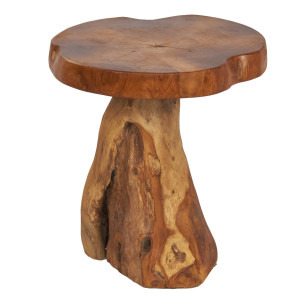 Bout de canapé / table d’appoint ronde rustique H. 47 cm en bois de teck massif forme naturelle – BURTON
