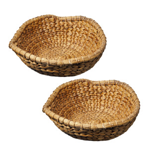 Lot de 2 paniers décoratifs ronds corbeille à fruits D. 42 cm tissés en jacinthe d'eau – fabrication artisanale – COVE