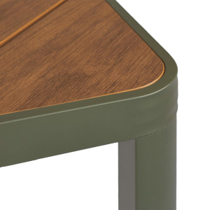 Table de Jardin Carré L. 70 cm en Métal Vert avec Lattes du Plateau Effet Bois - ARLO 9520