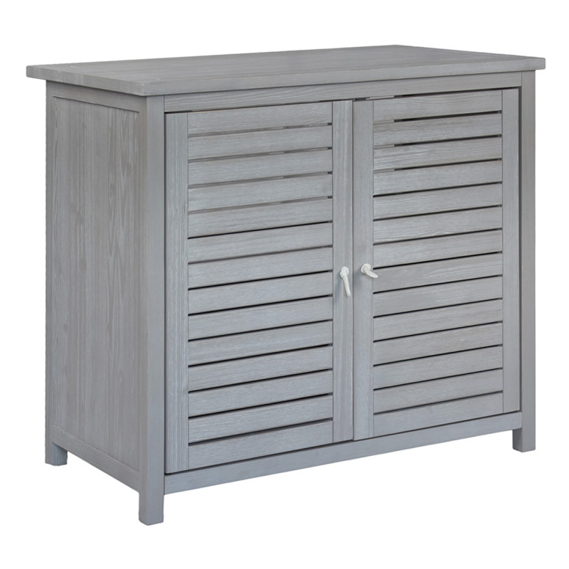 Meuble Sous Vasque L. 92 cm en Bois Massif Gris avec Portes Ajourées - Meuble de Salle de Bain - NASH 9955