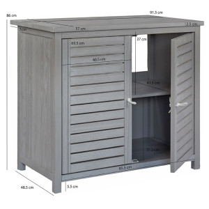 Meuble Sous Vasque L. 92 cm en Bois Massif Gris avec Portes Ajourées - Meuble de Salle de Bain - NASH 9955