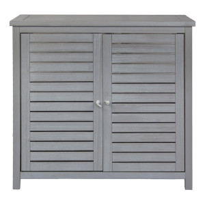 Meuble Sous Vasque L. 92 cm en Bois Massif Gris avec Portes Ajourées - Meuble de Salle de Bain - NASH 9955