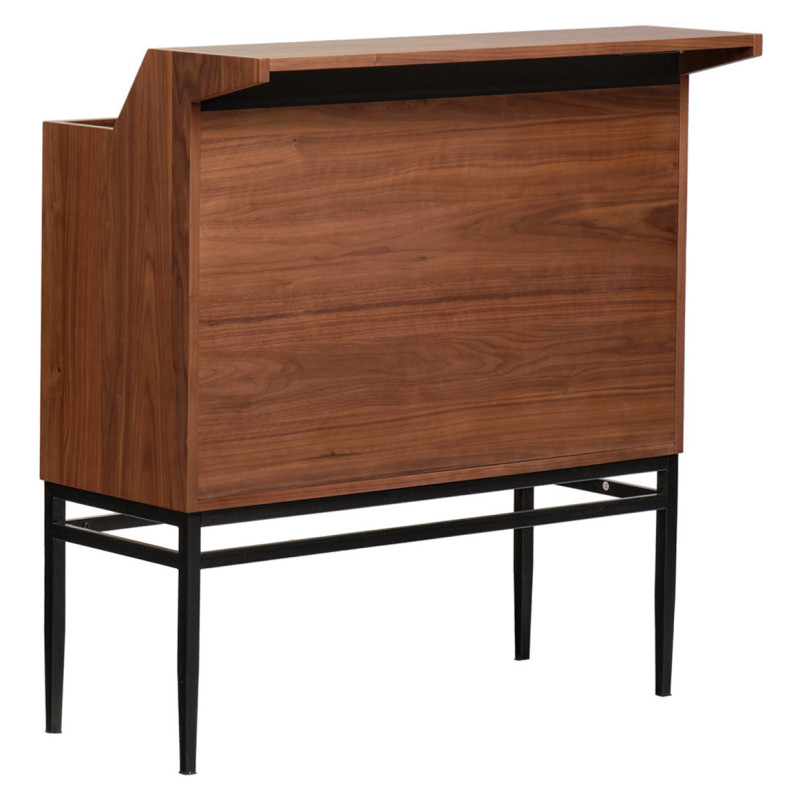 Meuble de Bar H. 110 cm en Bois de Noyer Massif Foncé avec Piètement en Métal Noir  - RAMSEY 2083