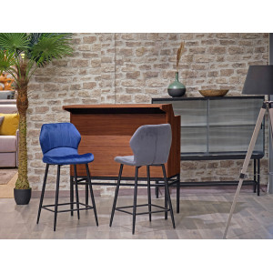 Meuble de Bar H. 110 cm en Bois de Noyer Massif Foncé avec Piètement en Métal Noir  - RAMSEY 2083