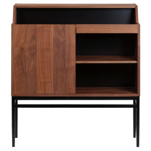 Meuble de Bar H. 110 cm en Bois de Noyer Massif Foncé avec Piètement en Métal Noir  - RAMSEY 2083