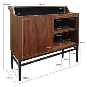 Meuble de Bar H. 110 cm en Bois de Noyer Massif Foncé avec Piètement en Métal Noir  - RAMSEY 2083