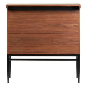 Meuble de Bar H. 110 cm en Bois de Noyer Massif Foncé avec Piètement en Métal Noir  - RAMSEY 2083