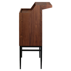 Meuble de Bar H. 110 cm en Bois de Noyer Massif Foncé avec Piètement en Métal Noir  - RAMSEY 2083