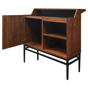 Meuble de Bar H. 110 cm en Bois de Noyer Massif Foncé avec Piètement en Métal Noir  - RAMSEY 2083