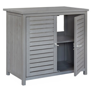 Meuble Sous Vasque L. 92 cm en Bois Massif Gris avec Portes Ajourées - Meuble de Salle de Bain - NASH 9955