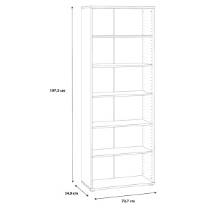 Bibliothèque / Étagère H. 198 x L. 74 cm Décor Blanc avec 5 Étagères et 4 à Hauteur Réglable - MARIA