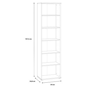 Bibliothèque / Étagère H. 198 x L. 54 cm Décor Blanc avec 5 Étagères et 4 à Hauteur Réglable - MARIA