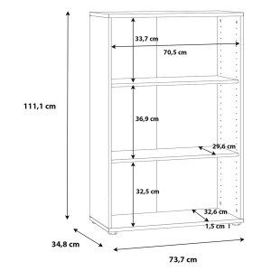 Bibliothèque / Étagère H. 111 x L. 74 cm Décor Blanc avec 2 Étagères à Hauteur Réglable - MARIA