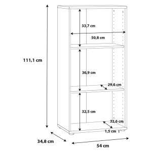 Bibliothèque / Étagère H. 111 x L. 54 cm Décor Blanc avec 2 Étagères à Hauteur Réglable - MARIA