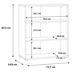 Bibliothèque / Étagère H. 86 x L. 74 cm Décor Blanc avec 2 Étagères à Hauteur Réglable - MARIA