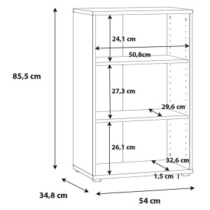 Bibliothèque / Étagère H. 86 x L. 54 cm Décor Blanc avec 2 Étagères à Hauteur Réglable - MARIA