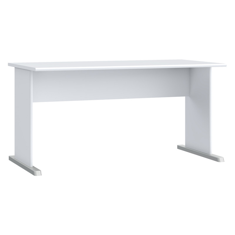 Bureau L. 144 cm Décor Blanc avec Piètement Effet Aluminium et Voile de Courtoisie - MARIA