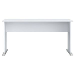 Bureau L. 144 cm Décor Blanc avec Piètement Effet Aluminium et Voile de Courtoisie - MARIA