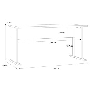 Bureau L. 144 cm Décor Blanc avec Piètement Effet Aluminium et Voile de Courtoisie - MARIA