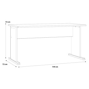 Bureau L. 144 cm Décor Blanc avec Piètement Effet Aluminium et Voile de Courtoisie - MARIA