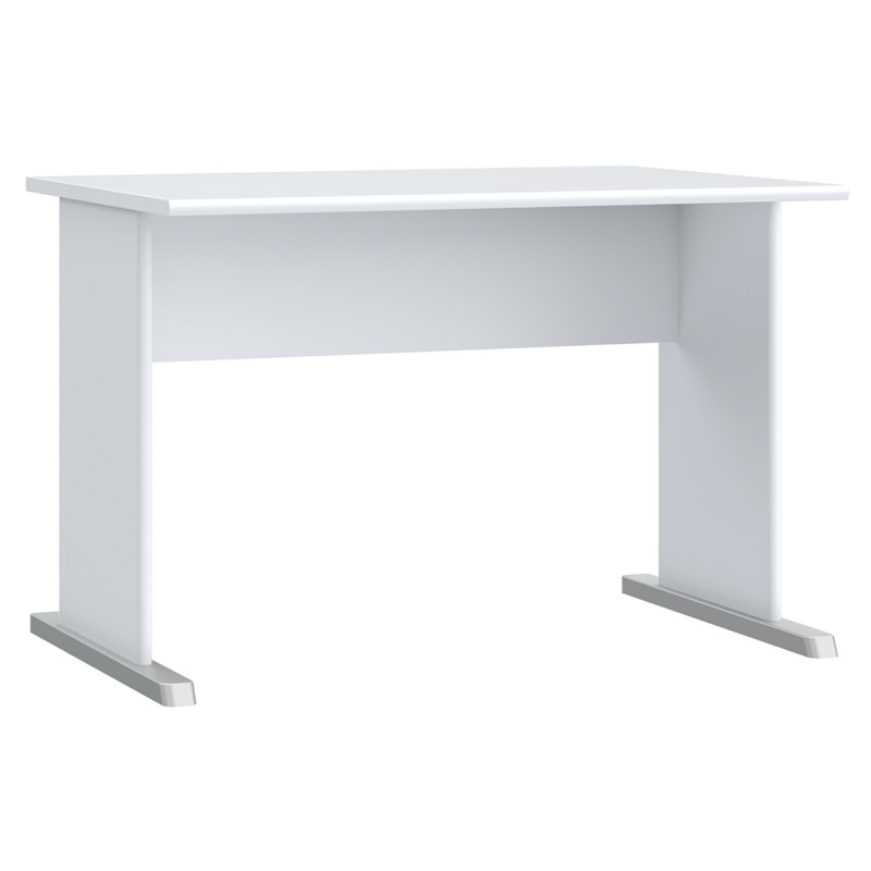 Bureau L. 108 cm Décor Blanc avec Piètement Effet Aluminium et Voile de Courtoisie - MARIA