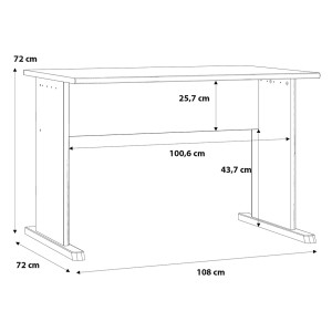 Bureau L. 108 cm Décor Blanc avec Piètement Effet Aluminium et Voile de Courtoisie - MARIA