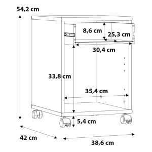 Caisson sur Roulettes H. 54 cm Décor Blanc avec 1 Tiroir et 1 Porte Poignées Effet Aluminium - MARIA