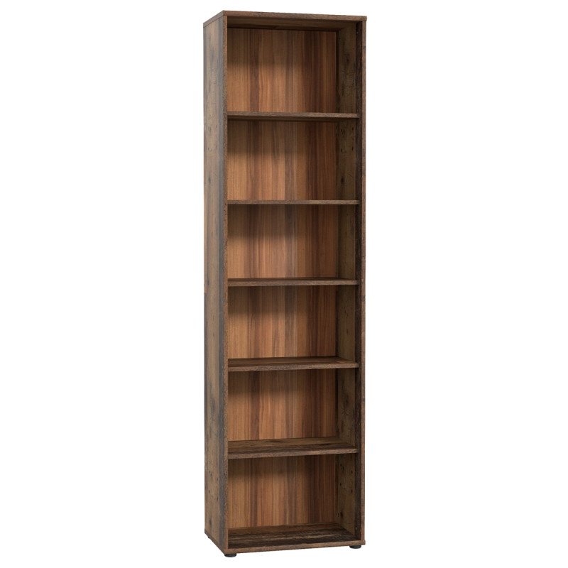 Bibliothèque / Étagère H. 198 x L. 54 cm Décor Bois Vintage avec 5 Étagères et 4 à Hauteur Réglable - MARIA