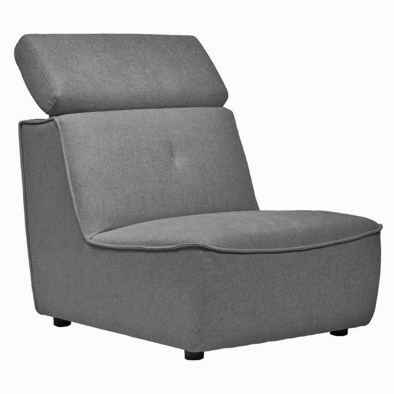 Module Chauffeuse pour Canapé Composable et Modulable en Tissu Gris Capitonné avec Passepoil et Têtières Amovibles - RYAN